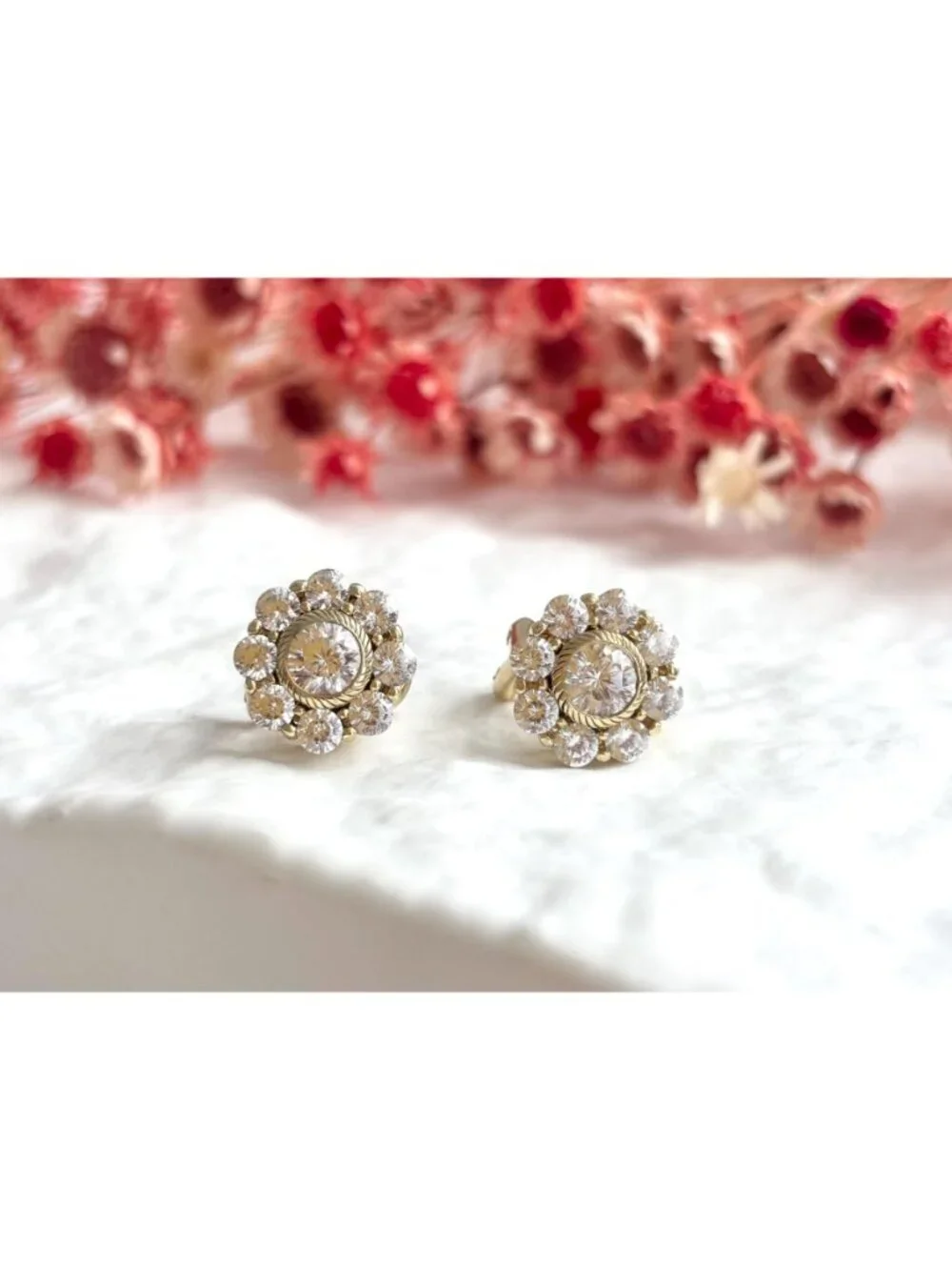 Judith Ripka Vermeil Cubic Zirconia Vintage Sterling Silver 925 Stud Earrings